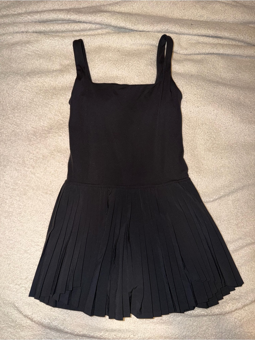 Aerie offline Black Pleated Mini Dress with Square Neck